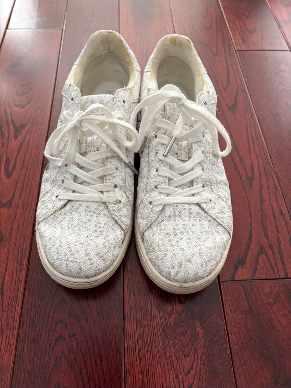Michael Kors White/Light Gray Logo-Pattern Women's Lace-Up Sneakers